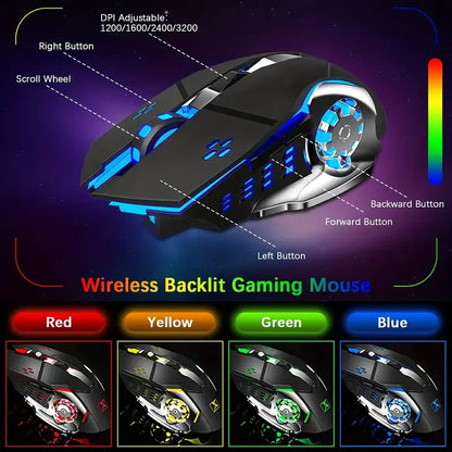MAMBASNAKE K680 Wireless Keyboard & Mouse Set – 3800mAh, Rainbow Backlit, for PC, PS4, PS5, Xbox