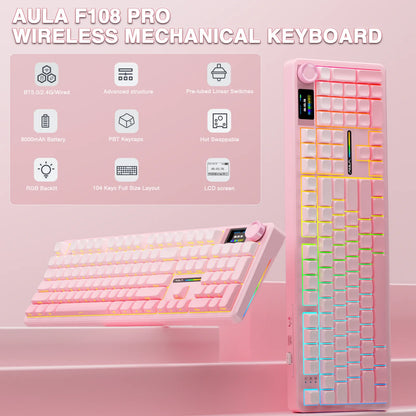 AULA F108 Pro Wireless Gaming Keyboard – Gasket, Hot-Swap, TFT Display