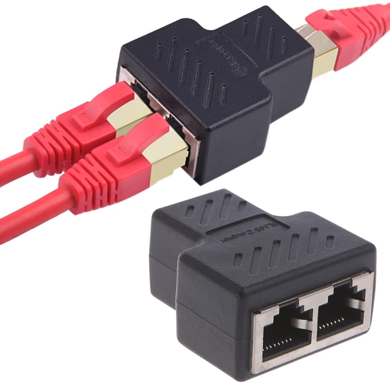 RJ45 Ethernet Splitter Adapter – 1 to 2 Ways, Coupler Plug, Ethernet Extender for Laptop & PC