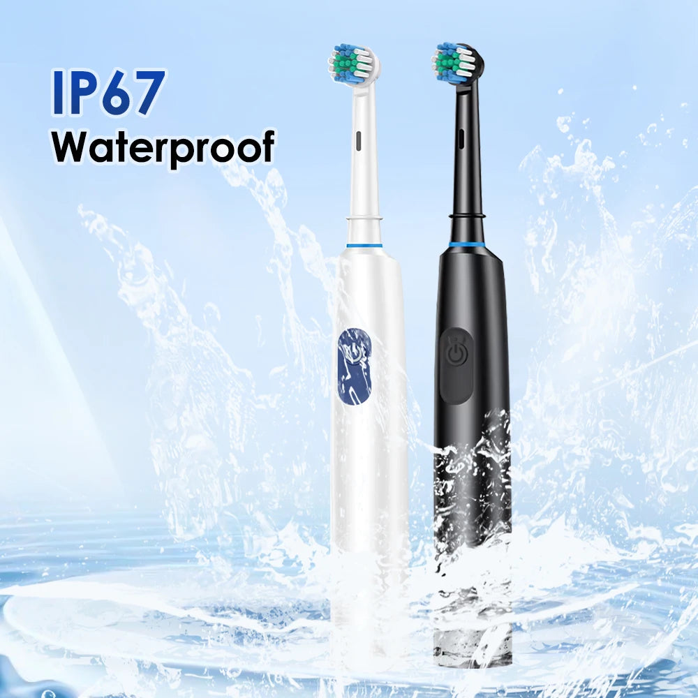Round Rotating Electric Toothbrush – 5 Modes, 2 Timers, 4 Heads, Teeth Whitening