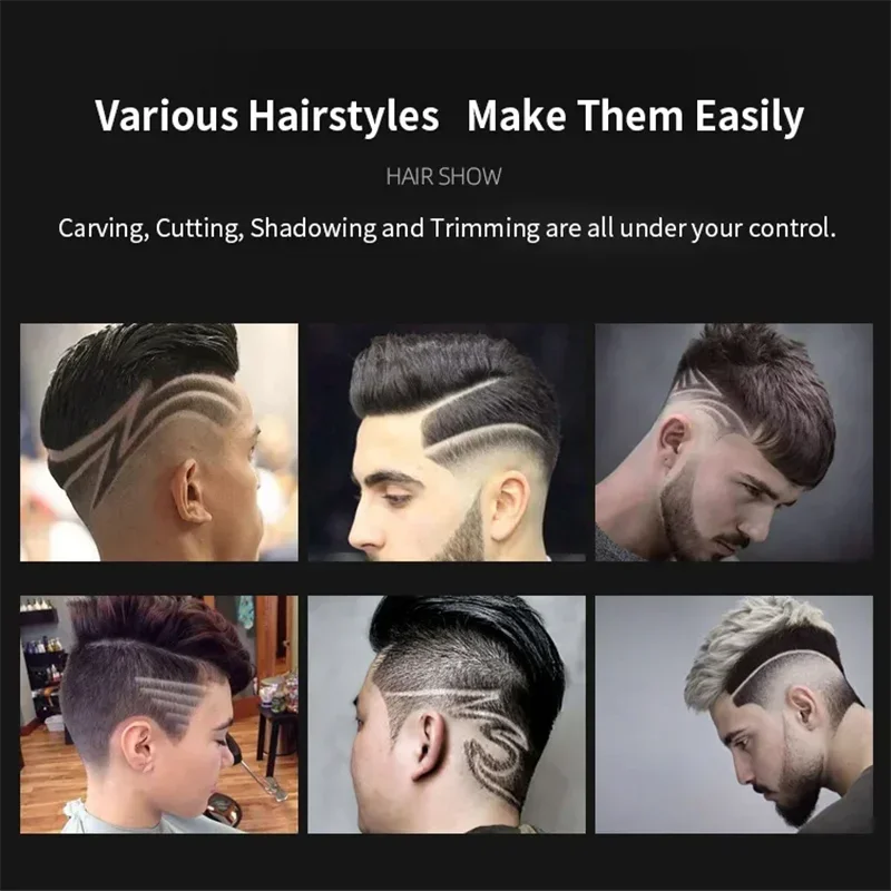 R.E.D. Shopping T9 electric hair trimmer with USB charging, professional 0mm bald fade clipper, black and sleek design.