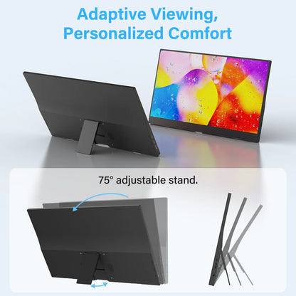 Amoudo 15.6" Portable Monitor – 1080P IPS, USB-C, Mini HDMI, VESA, Penhole Stand