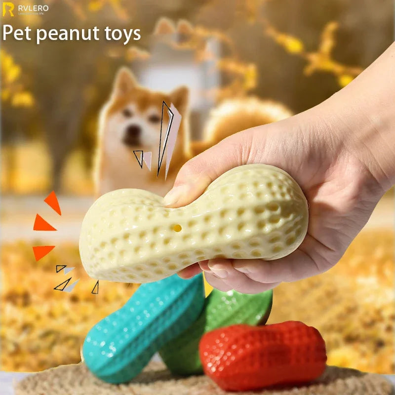 Peanut Squeaky Dog Chew Toy | TPR Teeth Cleaning Interactive Pet Toy