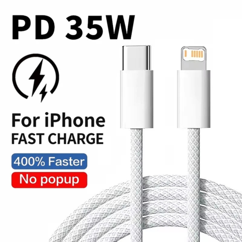 35W Braided USB-C to Lightning Fast Charge Cable for iPhone – 1m / 2m