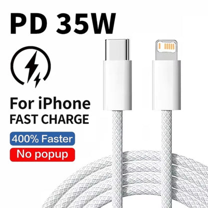 35W Braided USB-C to Lightning Fast Charge Cable for iPhone – 1m / 2m