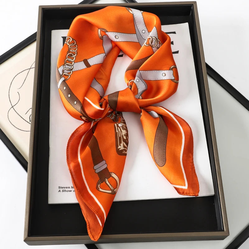 Silk square scarf by R.E.D. Shopping, versatile women's accessory as a hairband or neck shawl, with elegant floral pattern.