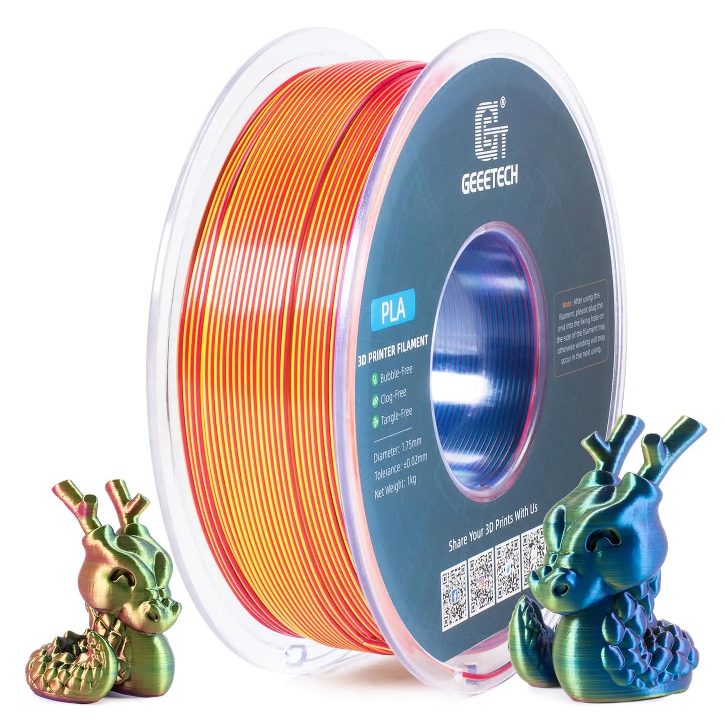 Geeetech Tri-Color Silk PLA Filament 1.75mm – 1KG Spool, Vacuum Packed