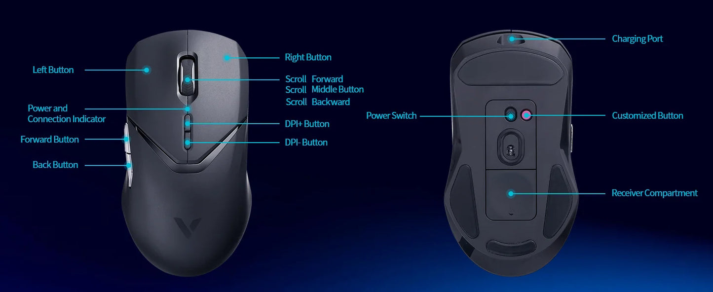 Rapoo VT9PRO Wireless Gaming Mouse – 68g Ultra-Light, PAW3395 26000DPI, 8K Polling, 8 Buttons