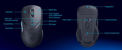 Rapoo VT9PRO Wireless Gaming Mouse – 68g Ultra-Light, PAW3395 26000DPI, 8K Polling, 8 Buttons