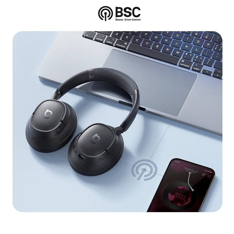 Baseus EH10 NC ANC Wireless Headphones – 45dB Hybrid Noise Cancelling, LDAC, Bluetooth 6.0, 80Hrs