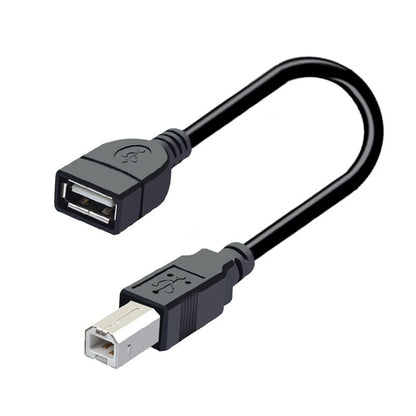 USB 2.0 Type-A female to USB-B male printer cable adapter for electronics and printing devices, black connector ends.