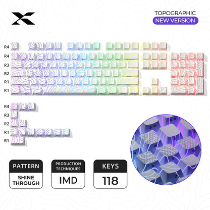 XVX Topographic Keycaps 118 Keys – OEM Profile, Shine-Through, IMD-Tech, Side Print