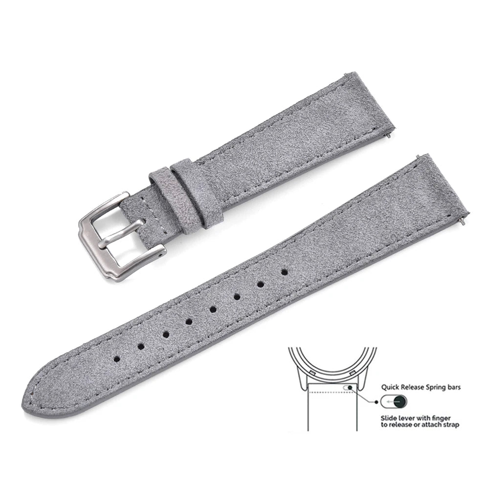 Vintage Suede Leather Watch Band – Quick Release 18/19/20/22mm for Men & Women