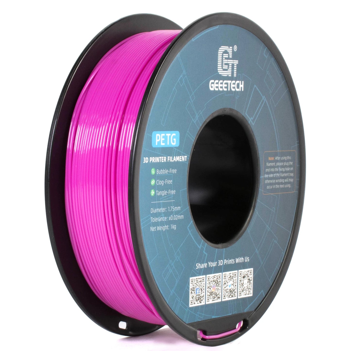 GEEETECH PETG 3D Printer Filament – 1.75mm, 1KG, Vacuum Packaging, Tangle-Free