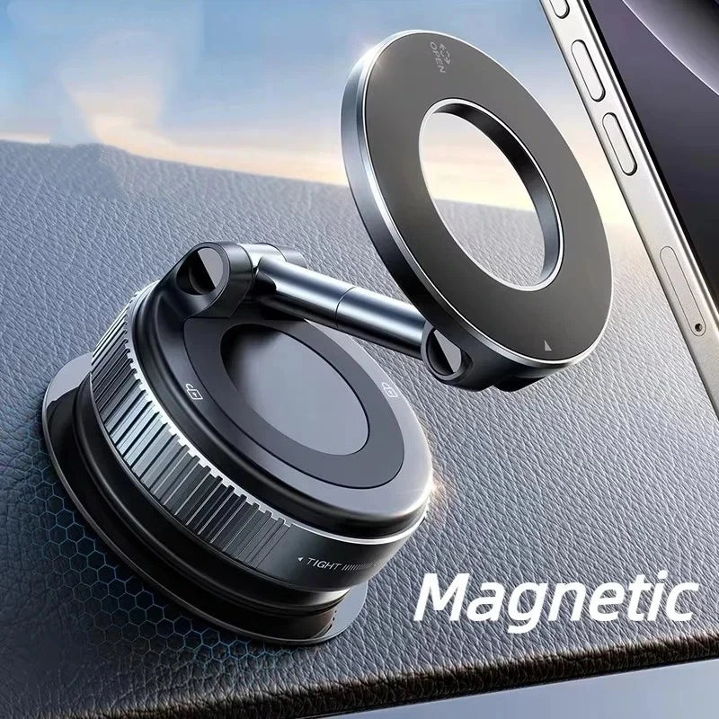 Rotating Folding Magnetic Phone Holder | Vacuum Suction MagSafe Stand for Car, Gym & Kitchen