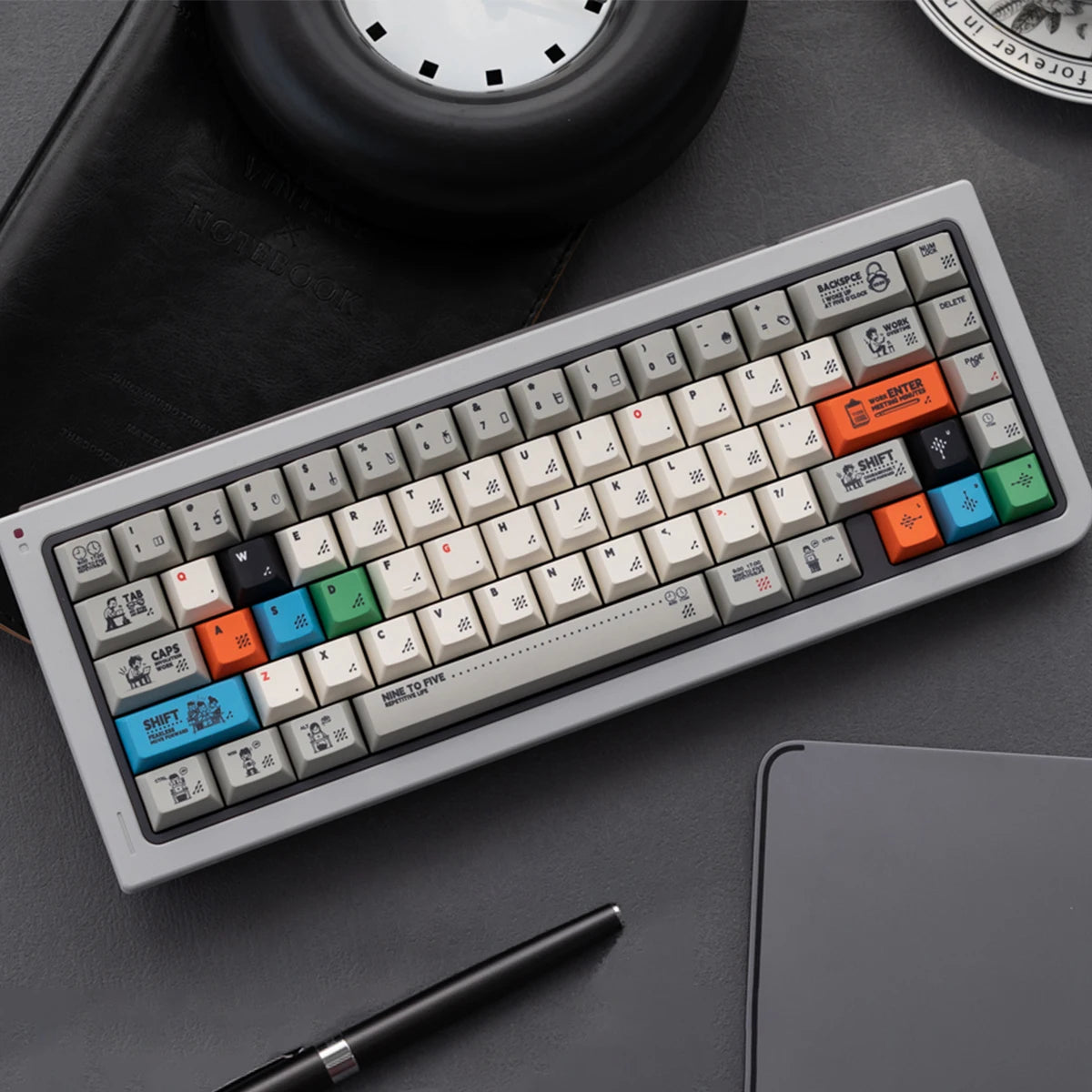 Retro Gray PBT Keycaps 140+ Keys – Cherry Profile, Five-Sided Dye-Sub, 64/87/98/108