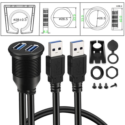 USB Panel Flush Mount Extension Cable with LED – USB 2.0/3.0, 1m/2m, for Car, Truck, Boat, Motorcycle Dashboard