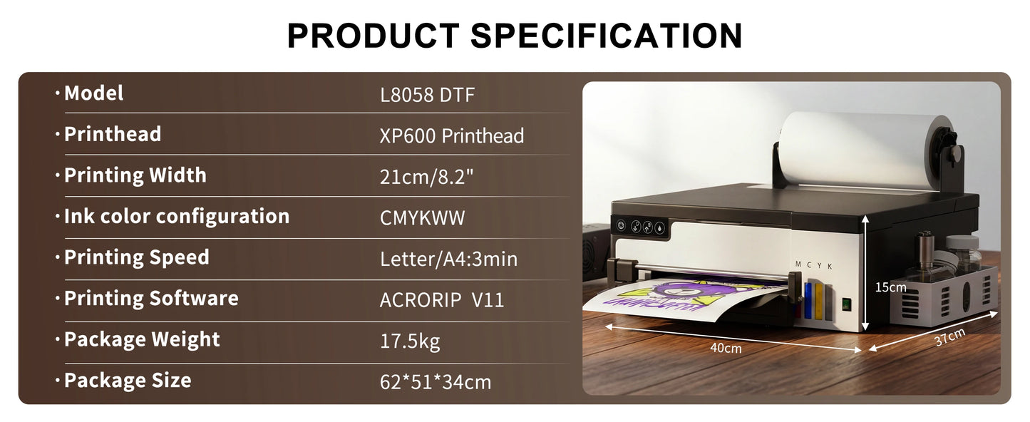 A4/A3 DTF Printer with DTF Oven – XP600, Direct to Film for T-Shirts & Clothes