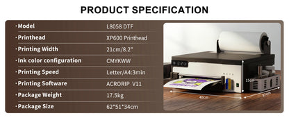 A4/A3 DTF Printer with DTF Oven – XP600, Direct to Film for T-Shirts & Clothes