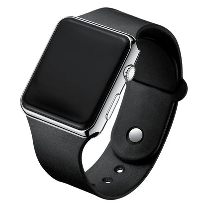 Digital LED watch with sport silicone wristband, stylish R.E.D. Shopping accessory for casual wear and active lifestyles.