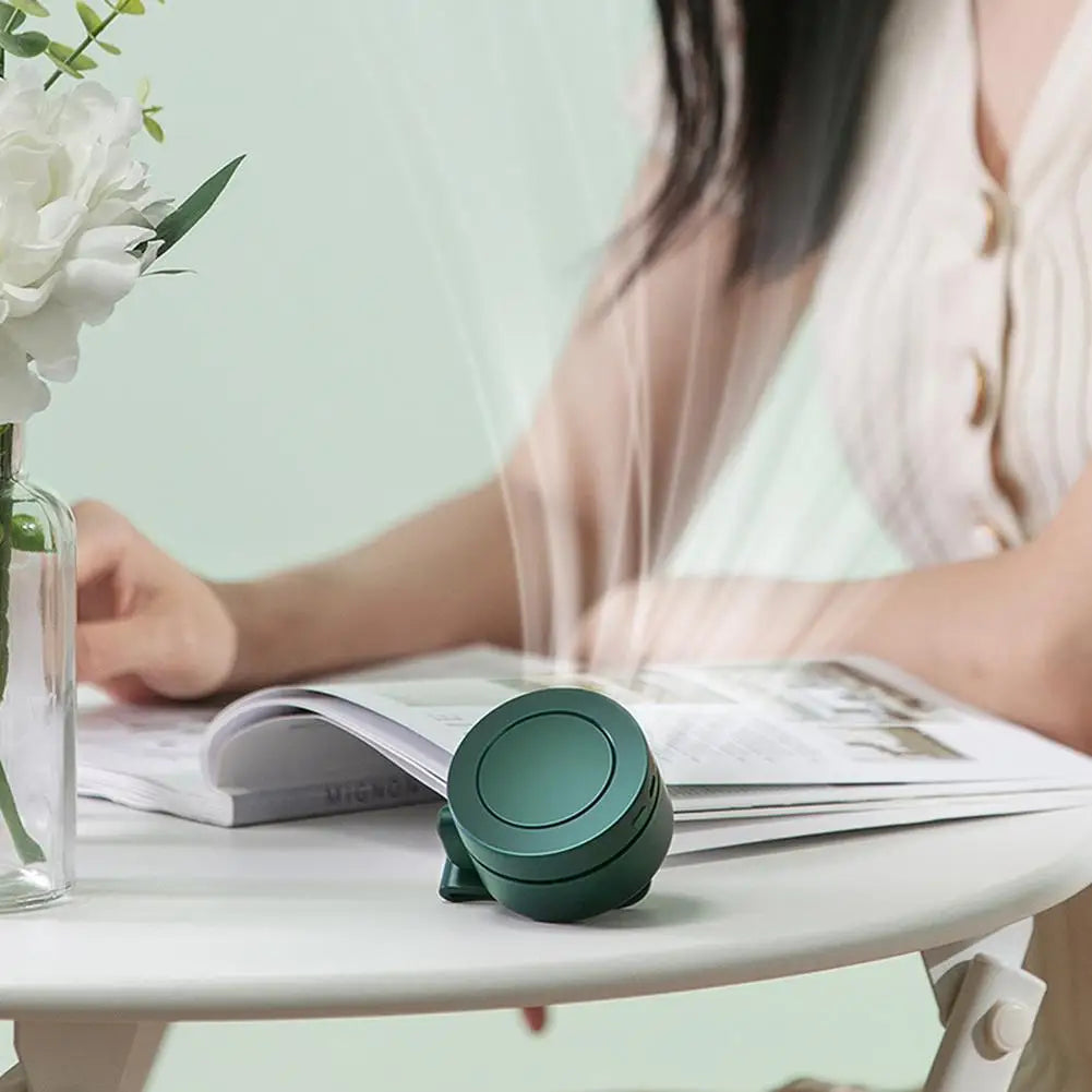 Leafless Mini Clip Fan – USB Neck & Waist Cooling Fan, 3 Speeds (Green)