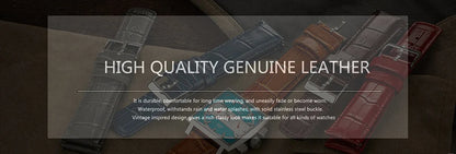 Premium Genuine Leather Watch Strap | 12–24mm, 9 Colors + Tool
