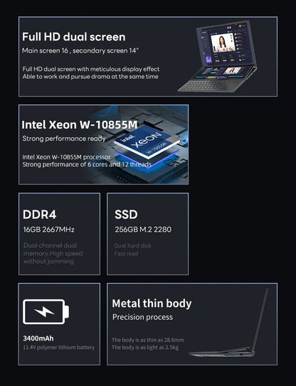 BYONE Dual Screen Gaming Laptop — Intel 10th Gen, Up to 64GB DDR4, Up to 4TB SSD, Windows 11, Touch Display