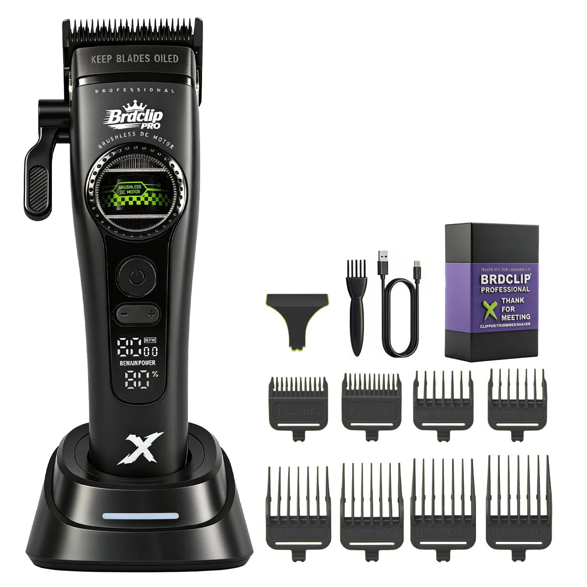 Professional Barber Hair Clipper – 5-Speed, 8000RPM, Brushless Motor, Detachable Blade