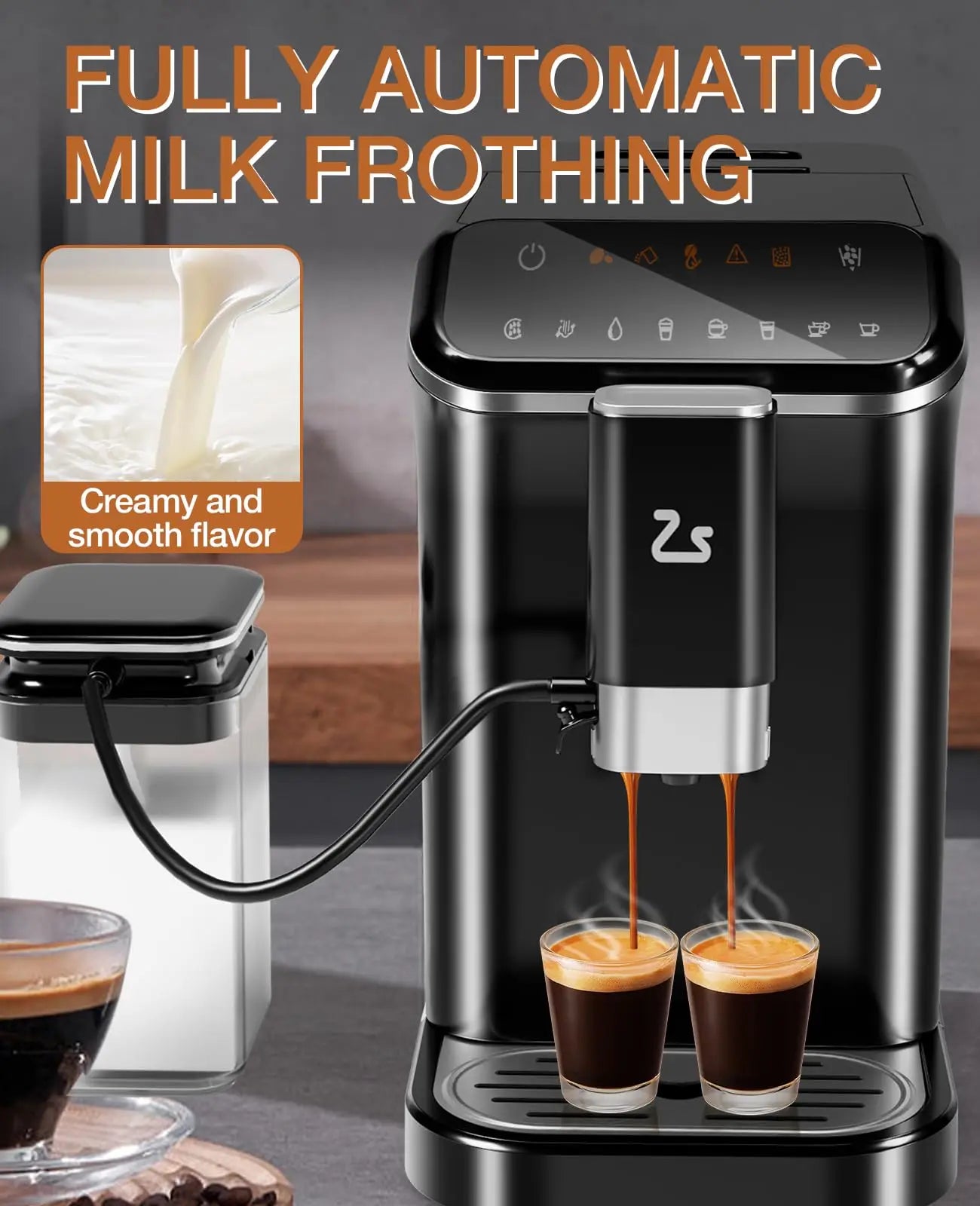 20 Bar Fully Automatic Espresso Machine – Built-in Grinder, Milk Frother, 6 Recipes, 1.5L Tank