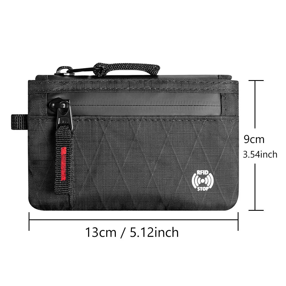 RFID Nylon Mini Wallet with Zipper & D-Ring Clip