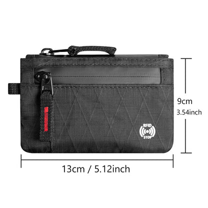 RFID Nylon Mini Wallet with Zipper & D-Ring Clip