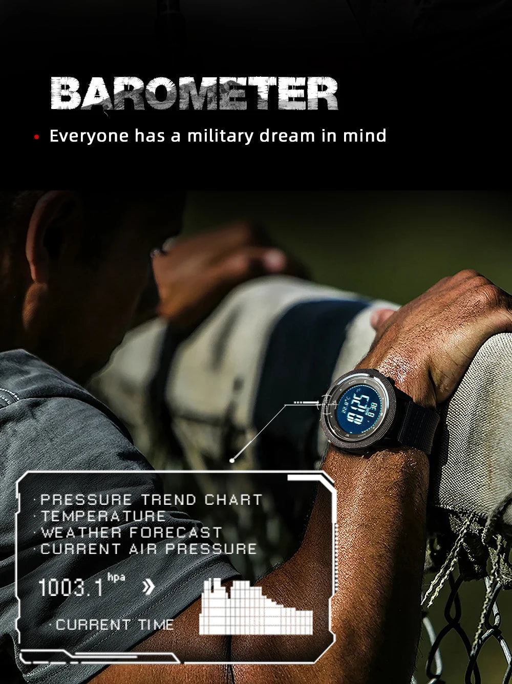 NORTH EDGE Military Smart Watch – Altimeter, Barometer, Thermometer, Compass, 50m Waterproof