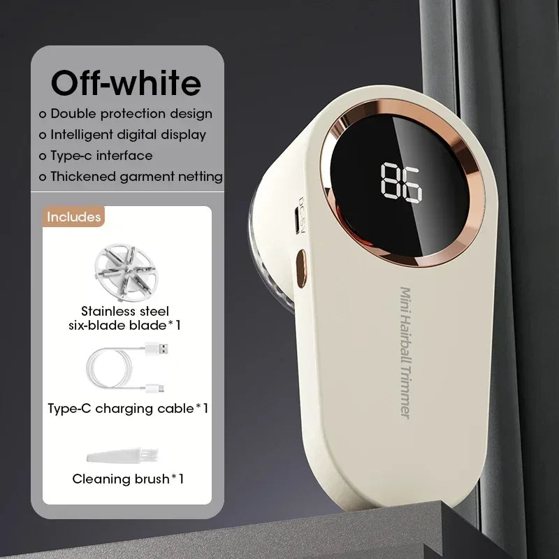 Electric Lint Remover — Smart LED Digital Display, USB Charging, Portable Fabric Hair Ball Trimmer