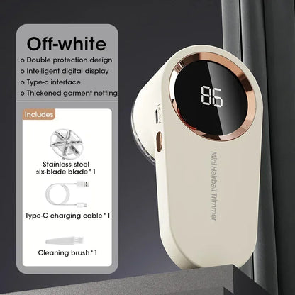 Electric Lint Remover — Smart LED Digital Display, USB Charging, Portable Fabric Hair Ball Trimmer