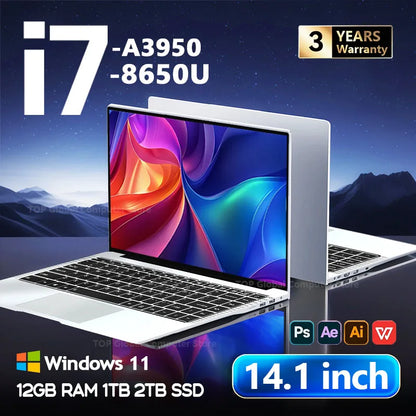 14.1" Portable Laptop – Intel Core i7-8650U or Atom A3950, 12GB RAM, up to 2TB SSD, 4K HD | Windows 11 Office