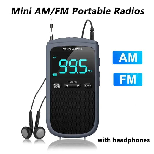 Mini AM/FM Portable Radio – Pocket Stereo Speaker, Rechargeable, Alarm Clock for Outdoor