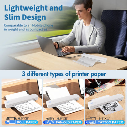 Portable A4 Wireless Inkless Thermal Printer – Bluetooth, 300DPI, 20ppm, Android & iOS