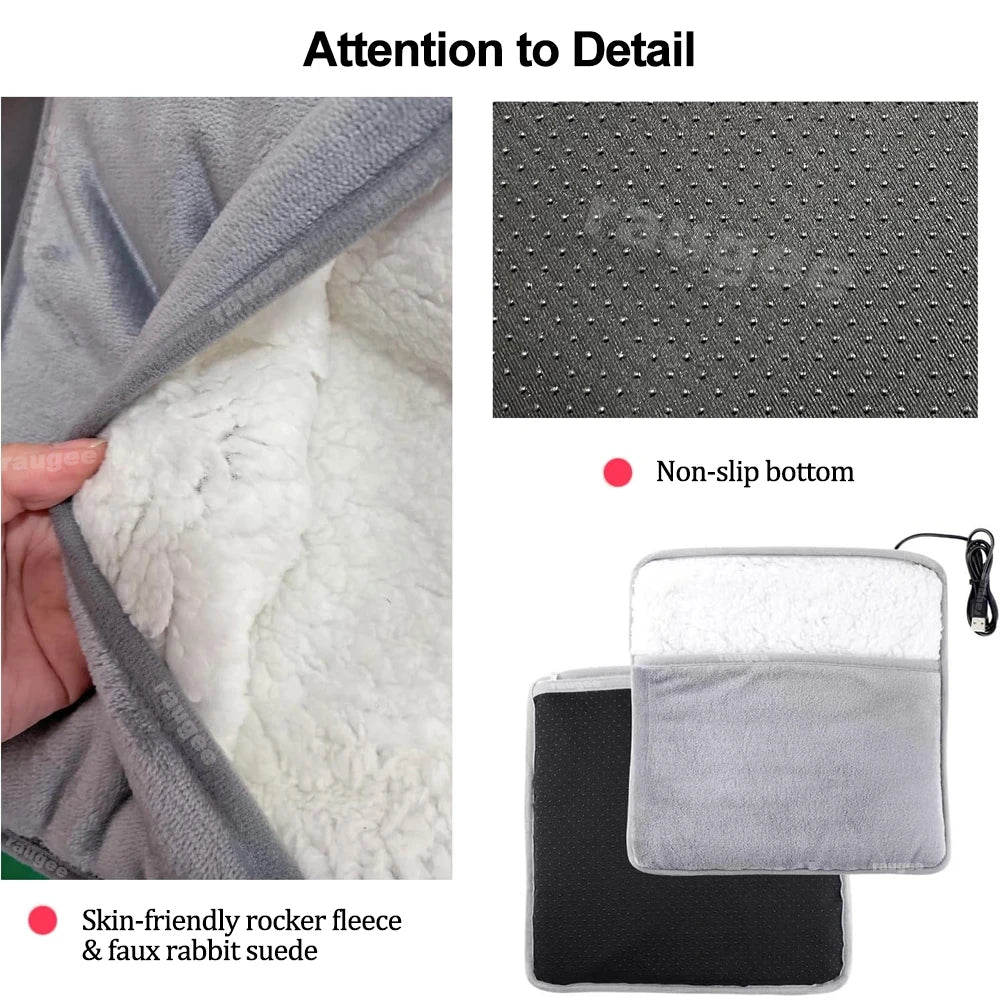 Raugee USB Electric Foot Warmer Mat – Portable Wearable Soft Foot Heating Pad for Home, Winter Warmth