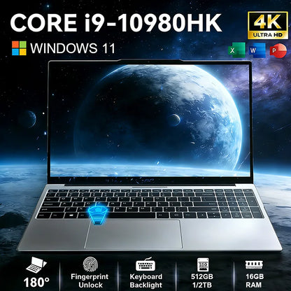 2026 Gaming Laptop 15.6" — Intel i9-10980HK, 4K IPS, 16GB RAM, 1TB M.2 SSD, Fingerprint, Windows 11 Pro