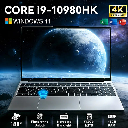 2026 Gaming Laptop 15.6" — Intel i9-10980HK, 4K IPS, 16GB RAM, 1TB M.2 SSD, Fingerprint, Windows 11 Pro