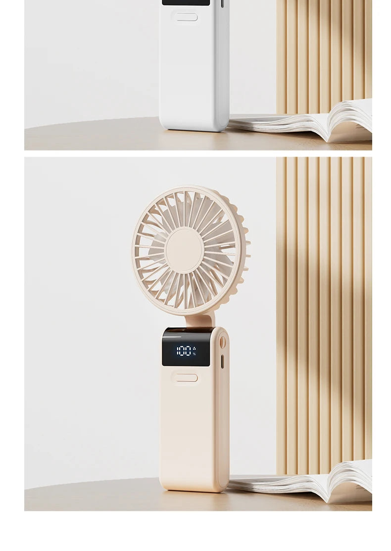 WO.Poblwc Handheld Mini Fan – 1800mAh Foldable, 5-Speed USB Rechargeable, Neck Hanging, Phone Stand, for Home & Outdoor