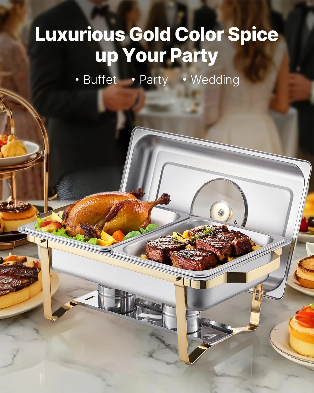 SucceBuy Chafing Dish Buffet Set – 2 or 4 Pack Stainless Steel Catering Warmer
