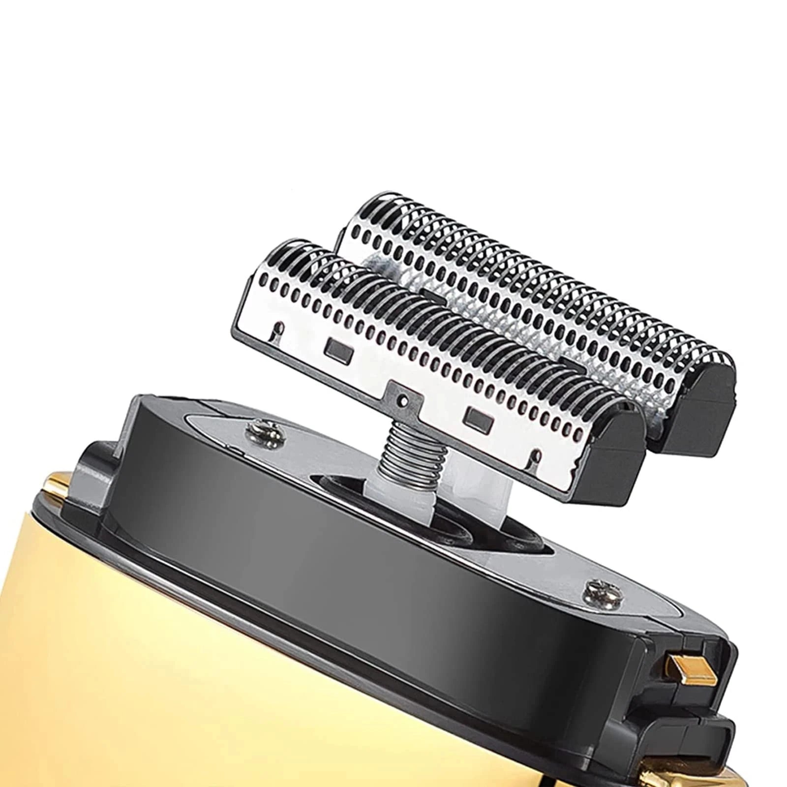 Kemei Km-Tx3 electric gold metal shaver with USB charging, anti-pinch design for hair styling and grooming.
