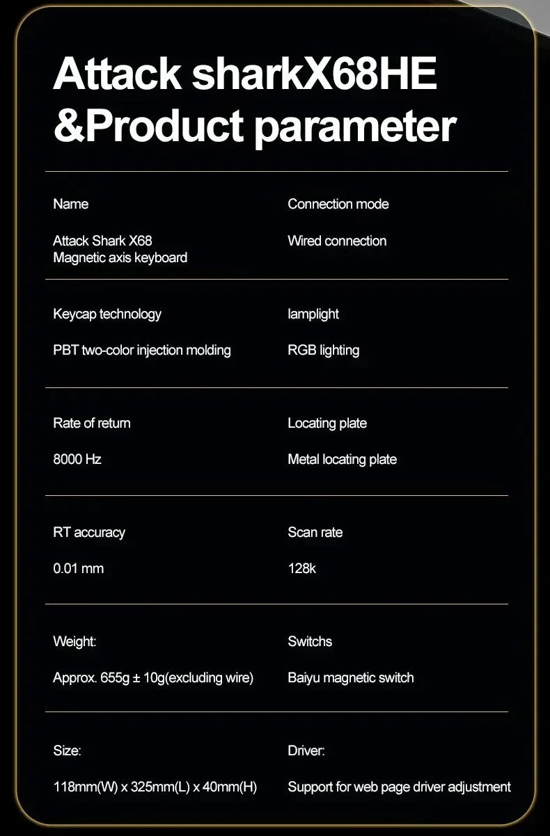 Attack Shark X68 HE Gaming Keyboard – Magnetic Hall Effect, 0.01mm Rapid Trigger, 8000Hz, 68-Key