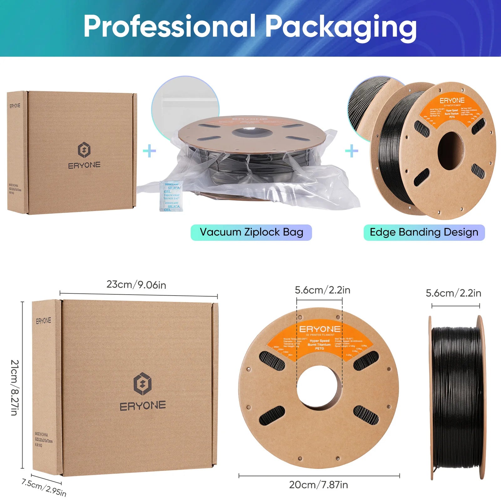 R.E.D. Shopping ERYONE PETG Hyper Speed 3D printing filament in Burning Titanium color, 1.75mm diameter, displayed in spool