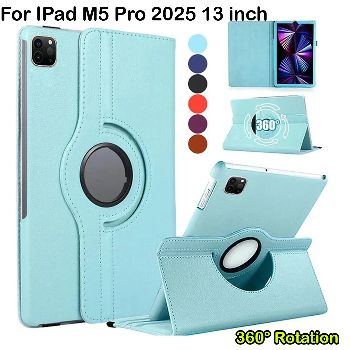360° Rotating Stand Leather iPad Case – Pro 11"/12.9"/13", Air, Mini, 7th–10th Gen