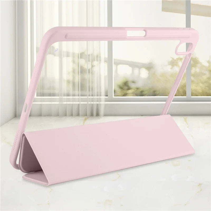 iPad Case with Pen Holder – Trifold Acrylic Clear Back Cover for iPad 9.7–11"