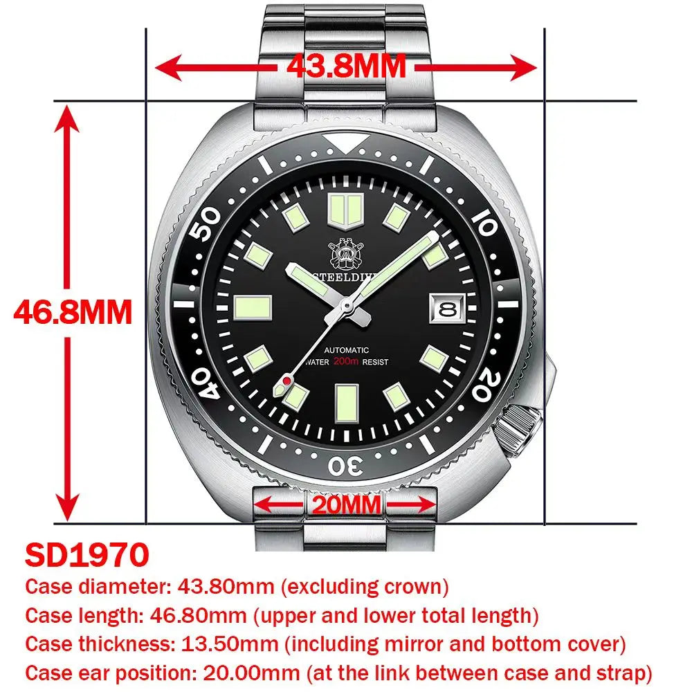 Steeldive SD1970 Automatic Dive Watch – NH35, Sapphire Glass, AR Coating, 200M Waterproof, 6105 Turtle