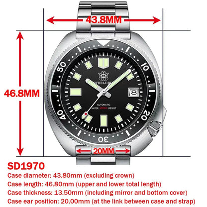 Steeldive SD1970 Automatic Dive Watch – NH35, Sapphire Glass, AR Coating, 200M Waterproof, 6105 Turtle