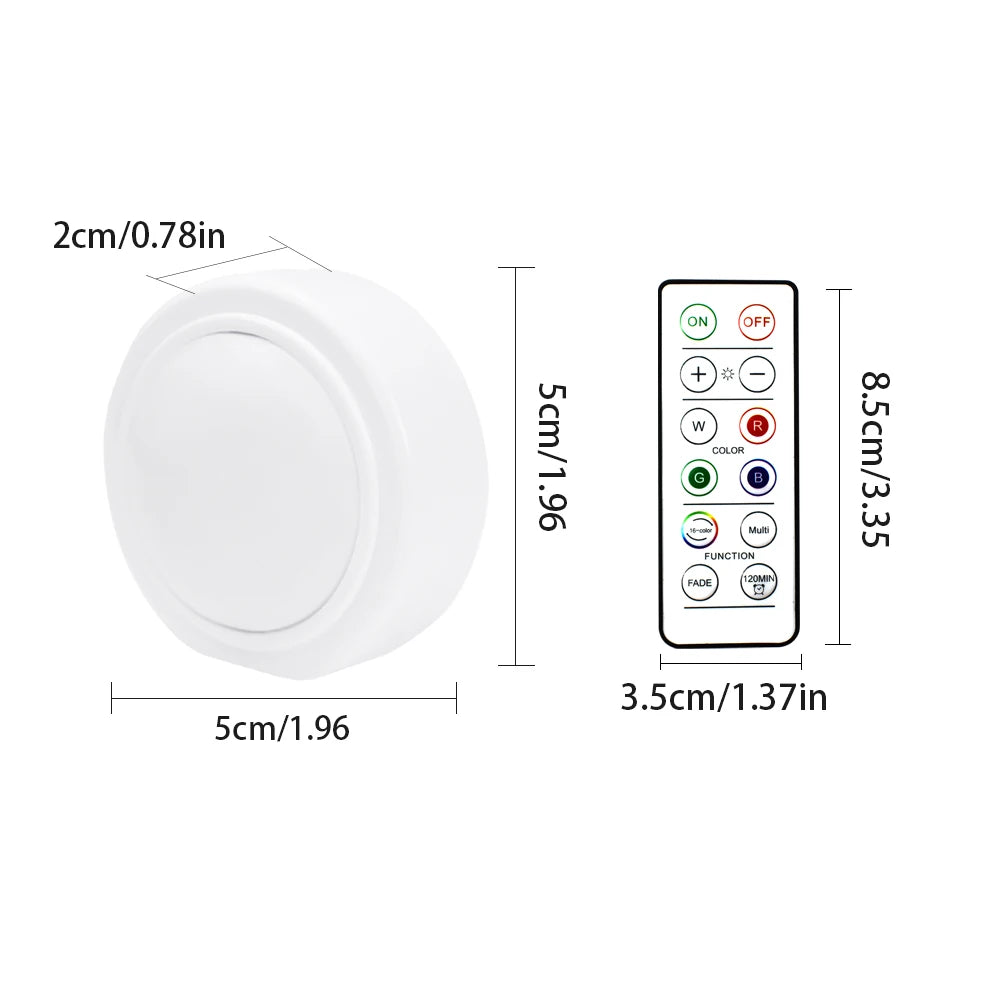 RGB LED Under Cabinet Light – 16 Colors, USB Rechargeable, Remote Control